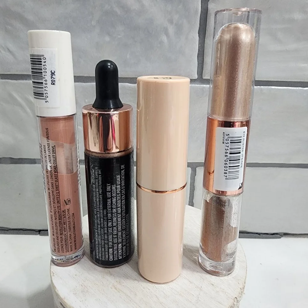 Revolution Makeup Bundle: Foundation, Highlighter, Eyeshadow, Lip Gloss